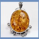 80ct Brown Yellow AMBER Oval Cut Cabochon Created Gemstone 925 Sterling Silver Overlay Pendant