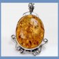 80ct Brown Yellow AMBER Oval Cut Cabochon Created Gemstone 925 Sterling Silver Overlay Pendant