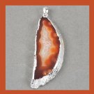Sterling Silver Wrapped 114ct Orange Brown White AGATE Freeform Gemstone Pendant