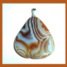 92ct Brown & White Striped AGATE Triangle Shaped Gemstone 10k Yellow Gold Pendant