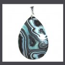 70ct Black & White AGATE Teardrop Shaped Gemstone Sterling Silver Pendant