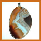 143ct Brown White Black AGATE Freeform Shaped Gemstone Sterling Silver Pendant