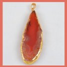 18K Yellow Gold Wrapped Orange Brown AGATE Slice Freeform Gemstone Pendant