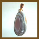 30ct Brown Gray White Striped Botswana AGATE Teardrop Gemstone 10k Yellow Gold Pendant