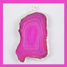 Sterling Silver Wrapped 200ct Hot Pink & Red AGATE Slice Freeform Gemstone Pendant