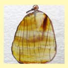 70ct Yellow Brown White Striped AGATE Slice Freeform Gemstone Sterling Silver Pendant