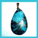 72.5ct Blue AGATE & PYRITE Teardrop Shaped Gemstone 10k Yellow Gold Pendant