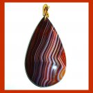 91ct Brown Striped AGATE Teardrop Shaped Gemstone 10k Yellow Gold Pendant