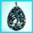 84ct White SEA SHELLS in Black Teardrop 925 Sterling Silver Pendant