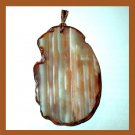 177.5ct White & Brown AGATE Freeform Slice Gemstone 10K Yellow Gold Pendant