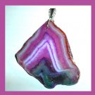 80ct Blue Purple AGATE Slice Crazy Triangle Cut Gemstone 925 Sterling Silver Pendant - B