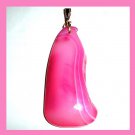 86ct Hot Pink & White AGATE Freeform Shaped Gemstone 925 Sterling Silver Pendant
