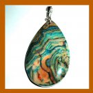 73ct Green Brown CRAZY AGATE Teardrop Gemstone 925 Sterling Silver Pendant