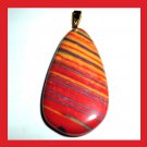 85ct Orange Red RAINBOW AGATE Teardrop Gemstone 10K Yellow Gold Pendant