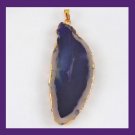 18K Yellow Gold Wrapped 108ct Slice Dark Purple AGATE Gemstone Pendant