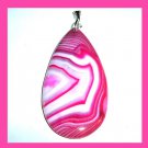 90ct Pink & White AGATE Teardrop Shaped Pear Cut Gemstone 925 Sterling Silver Pendant