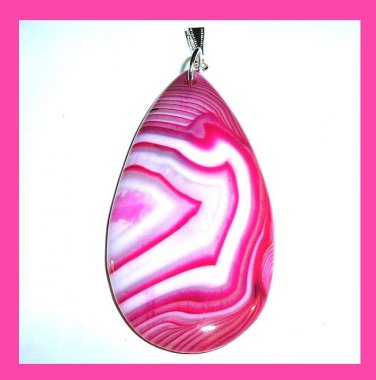 90ct Pink & White AGATE Teardrop Shaped Pear Cut Gemstone 925 Sterling Silver Pendant