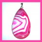 90ct Pink & White AGATE Teardrop Shaped Pear Cut Gemstone 925 Sterling Silver Pendant