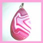 90ct Pink & White AGATE Teardrop Shaped Pear Cut Gemstone 925 Sterling Silver Pendant