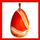 111ct Orange & White AGATE Teardrop Shaped Gemstone 10k Yellow Gold Pendant