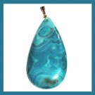 113ct Blue Circles AGATE Teardrop Pear Cut Gemstone 925 Sterling Silver Pendant