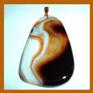 203ct Brown White Orange AGATE Freeform Shaped Gemstone 10k Yellow Gold Pendant