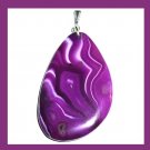122.5ct Dark Purple & White AGATE Freeform Shaped Gemstone 925 Sterling Silver Pendant