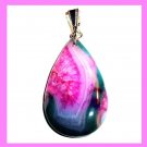 29ct Teal Blue & Pink QUARTZ & AGATE Teardrop Gemstone 925 Sterling Silver Pendant