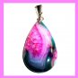 29ct Teal Blue & Pink QUARTZ & AGATE Teardrop Gemstone 925 Sterling Silver Pendant