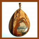 94ct Shades of Brown PICTURE JASPER Teardrop Pear Cut Gemstone 10K Yellow Gold Pendant