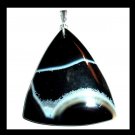 140ct Black & White ONYX Triangle Shaped Trillion Cut Gemstone 925 Sterling Silver Pendant