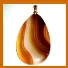 96.5ct Brown White Yellow AGATE Teardrop Pear Cut Gemstone 10K Yellow Gold Pendant