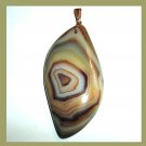 122ct Green Gray Brown BULLSEYE AGATE Freeform Shaped Gemstone 10K Yellow Gold Pendant