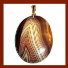 95ct Brown & White Striped AGATE Oval Cut Gemstone 10K Yellow Gold Pendant
