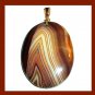 95ct Brown & White Striped AGATE Oval Cut Gemstone 10K Yellow Gold Pendant