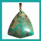 77.5ct Blue & Brown SNAKE SKIN JASPER Gemstone Triangle Shaped 10k Yellow Gold Pendant