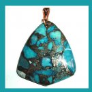 81ct Blue JASPER & PYRITE Triangle Shaped 10k Yellow Gold Pendant