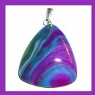 91ct Purple & Turquoise Blue AGATE Gemstone Triangle Shaped Trillion Cut Sterling Silver Pendant