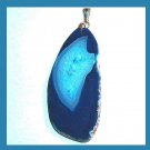 115.5ct Blue and White QUARTZ Slice Freeform Shape Gemstone Sterling Silver Pendant
