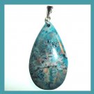 71ct Blue & Black CRAZY LACE AGATE Teardrop Shaped Gemstone 925 Sterling Silver Pendant