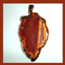 18K Yellow Gold Wrapped 56ct Brown Agate Leaf Shaped Gemstone Pendant