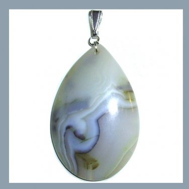 72ct Gray Blue Brown AGATE Teardrop Shaped Pear Cut Gemstone Sterling Silver Pendant