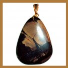 69ct PICASSO JASPER Light & Dark Brown Teardrop Pear Cut Gemstone 10k Yellow Gold Pendant