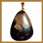 69ct PICASSO JASPER Light & Dark Brown Teardrop Pear Cut Gemstone 10k Yellow Gold Pendant