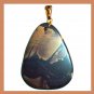 69ct PICASSO JASPER Light & Dark Brown Teardrop Pear Cut Gemstone 10k Yellow Gold Pendant