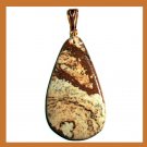 55.5ct PICTURE JASPER Pear Shape Gemstone 10K Yellow Gold Pendant