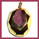 18K Yellow Gold Wrapped 186ct Amethyst Geode Gemstone Pendant