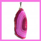 88ct Pink Purple Red AGATE Slice Freeform Shaped Gemstone Sterling Silver Pendant