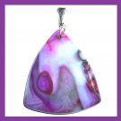 90ct Purple Gray Pink AGATE Triangle Trillion Gemstone Sterling Silver Pendant