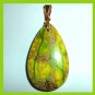 55ct Yellow Green JASPER & PYRITE Teardrop Pear Cut Gemstone 10k Yellow Gold Pendant